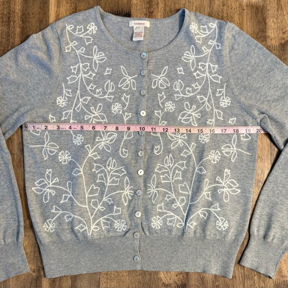 Sundance Cardigan Sweater Floral Embroidered 100% Cotton Gray Women’s Large - Picture 5 of 9